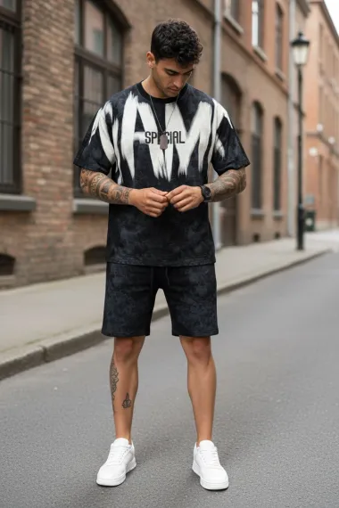 Compleu de vara tricou oversize + pantaloni negru SA22