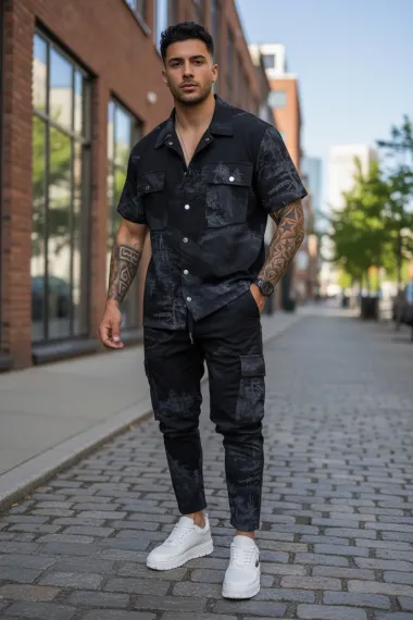 Compleu de vara camasa + pantaloni NEGRU Y102 D11-3