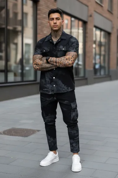 Compleu de vara camasa + pantaloni NEGRU Y102 D11-3