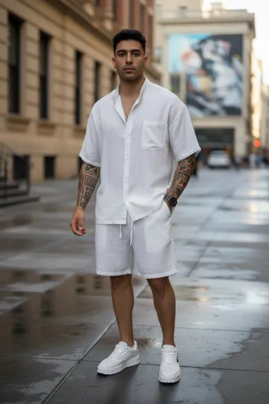 Compleu de vara camasa + pantaloni alb 004