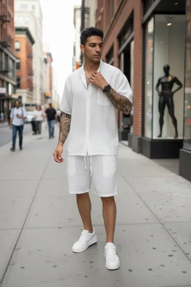 Compleu de vara camasa + pantaloni alb 004