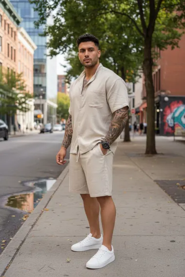 Compleu de vara camasa + pantaloni bej 004