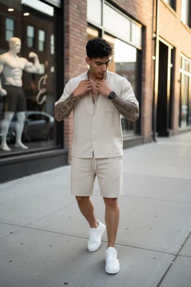 Compleu de vara camasa + pantaloni bej 004