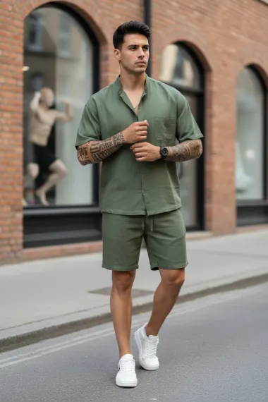 Compleu de vara camasa + pantaloni kaki 004