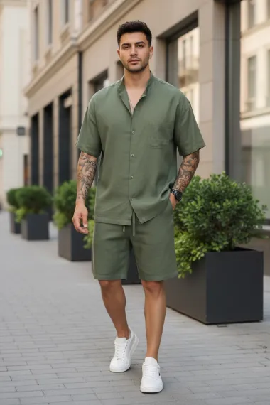 Compleu de vara camasa + pantaloni kaki 004