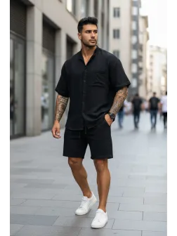 Compleu de vara camasa + pantaloni negru 004