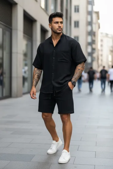 Compleu de vara camasa + pantaloni negru 004