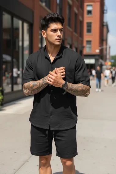 Compleu de vara camasa + pantaloni negru 004