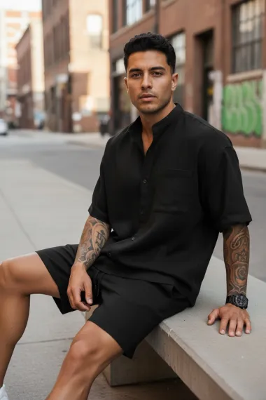 Compleu de vara camasa + pantaloni negru 004