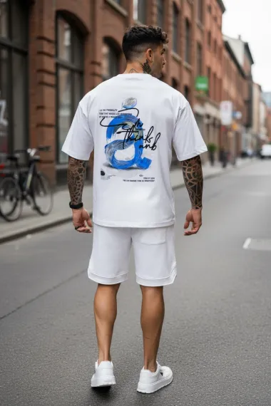 Compleu de vara tricou oversize + pantaloni alb 030