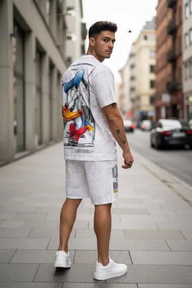 Compleu de vara tricou oversize + pantaloni alb 110