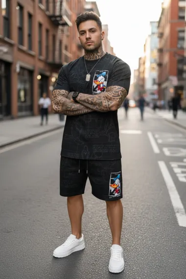 Compleu de vara tricou oversize + pantaloni negru 110