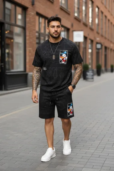 Compleu de vara tricou oversize + pantaloni negru 110