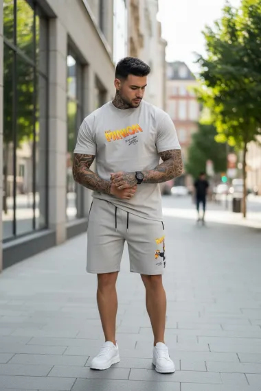 Compleu de vara tricou oversize + pantaloni gri 115