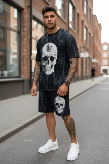 Compleu de vara tricou oversize + pantaloni negru 537
