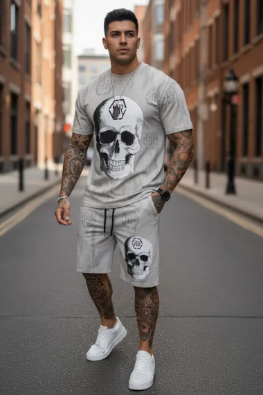 Compleu de vara tricou oversize + pantaloni gri 537