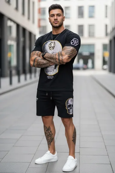 Compleu de vara tricou oversize + pantaloni negru 538