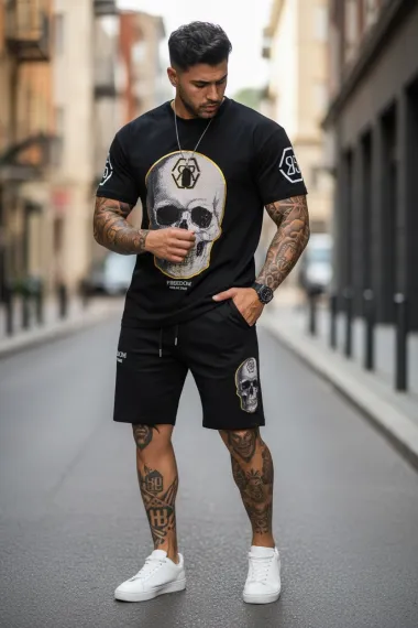 Compleu de vara tricou oversize + pantaloni negru 538