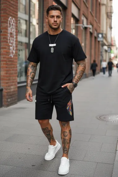 Compleu de vara tricou oversize + pantaloni negru 545