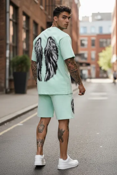 Compleu de vara tricou oversize + pantaloni verde 545