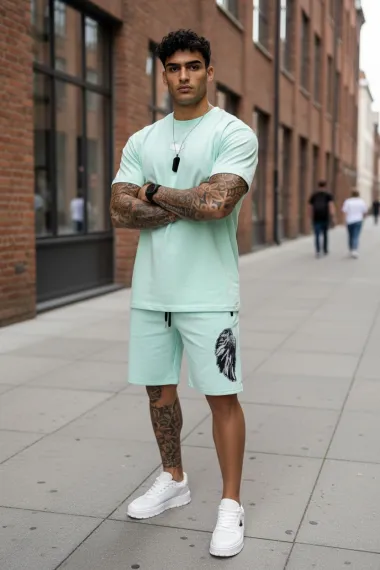 Compleu de vara tricou oversize + pantaloni verde 545