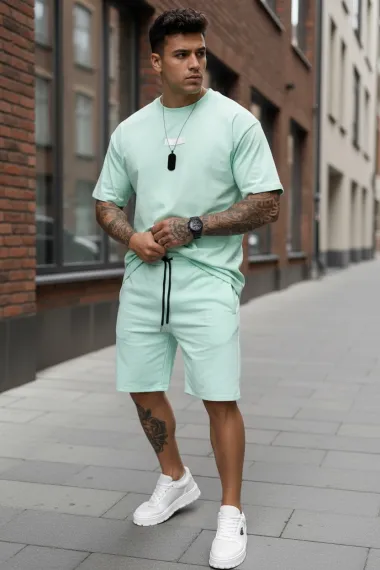 Compleu de vara tricou oversize + pantaloni verde 545