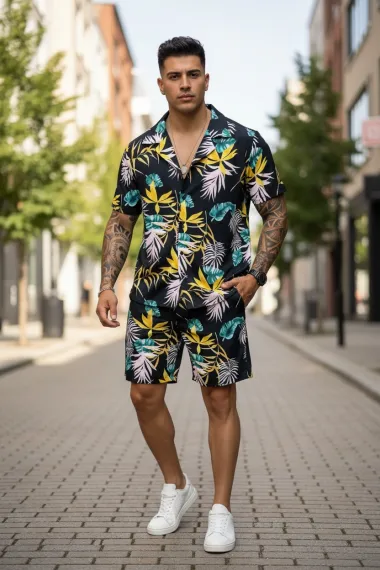 Compleu de vara camasa cu imprimeu + pantaloni 5501
