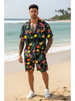 Compleu de vara camasa cu imprimeu + pantaloni 5502
