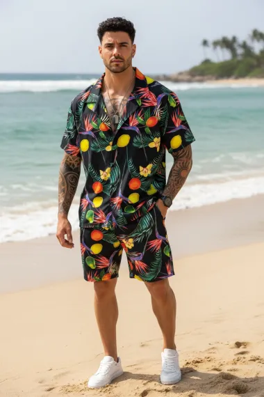 Compleu de vara camasa cu imprimeu + pantaloni 5502