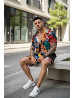 Compleu de vara camasa cu imprimeu + pantaloni 5504