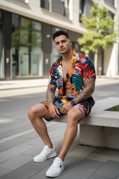 Compleu de vara camasa cu imprimeu + pantaloni 5504