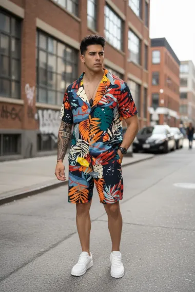 Compleu de vara camasa cu imprimeu + pantaloni 5504