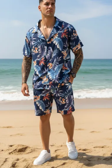 Compleu de vara camasa cu imprimeu + pantaloni 5505
