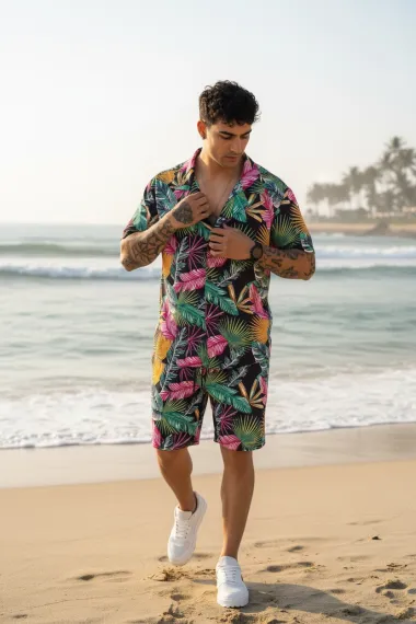 Compleu de vara camasa cu imprimeu + pantaloni 5506