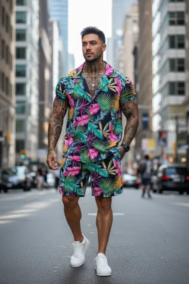 Compleu de vara camasa cu imprimeu + pantaloni 5506