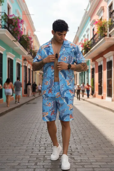 Compleu de vara camasa cu imprimeu + pantaloni 5507