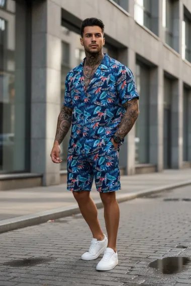 Compleu de vara camasa cu imprimeu + pantaloni 5508