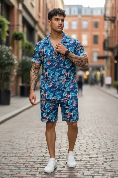 Compleu de vara camasa cu imprimeu + pantaloni 5508