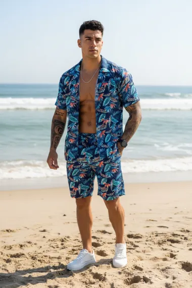 Compleu de vara camasa cu imprimeu + pantaloni 5508