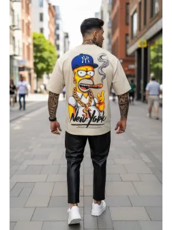 Tricou barbati bej cu imprimeu, oversize 1786 D3-4.1