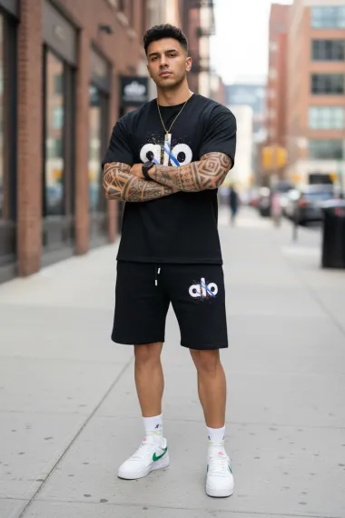 Compleu de vara, triocu + pantaloni, negru 5001