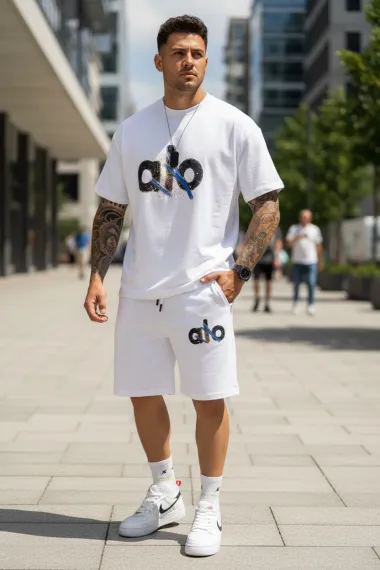 Compleu de vara, tricou + pantaloni, alb 5001