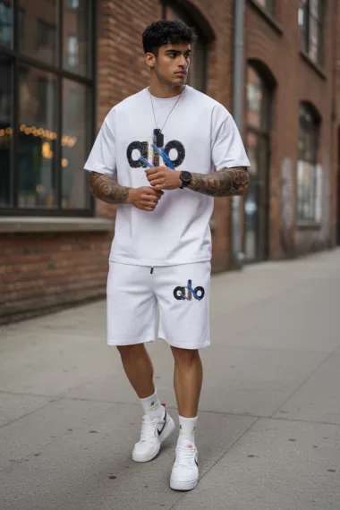 Compleu de vara, tricou + pantaloni, alb 5001