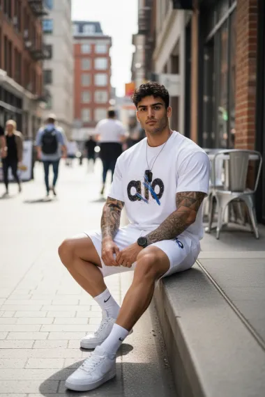 Compleu de vara, tricou + pantaloni, alb 5001