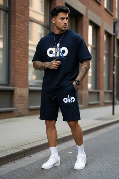Compleu de vara, triocu + pantaloni, bleumarin 5001