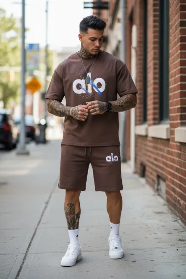 Compleu de vara, triocu + pantaloni, maro 5001