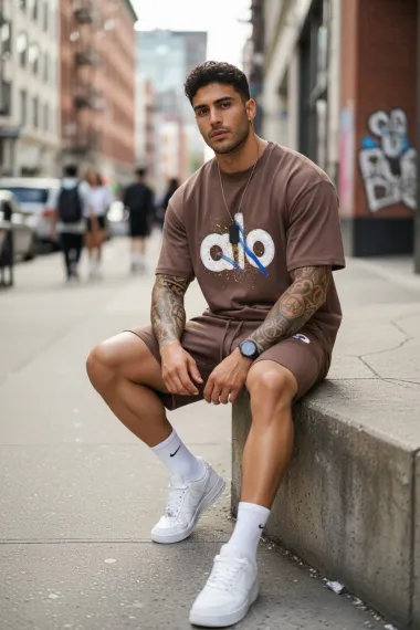 Compleu de vara, triocu + pantaloni, maro 5001