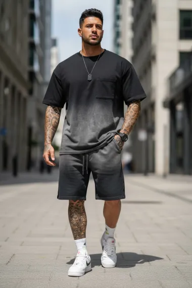 Compleu de vara, triocu + pantaloni, negru 6001