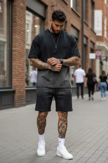 Compleu de vara, triocu + pantaloni, negru 6001