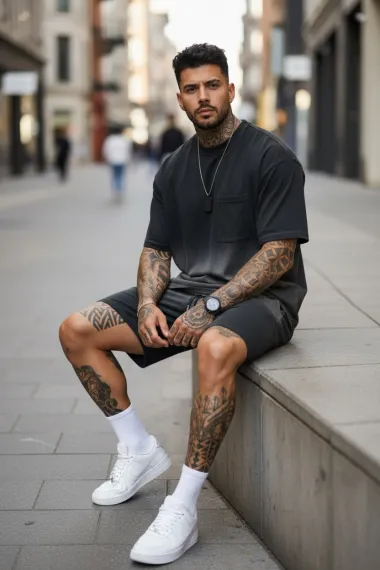 Compleu de vara, triocu + pantaloni, negru 6001